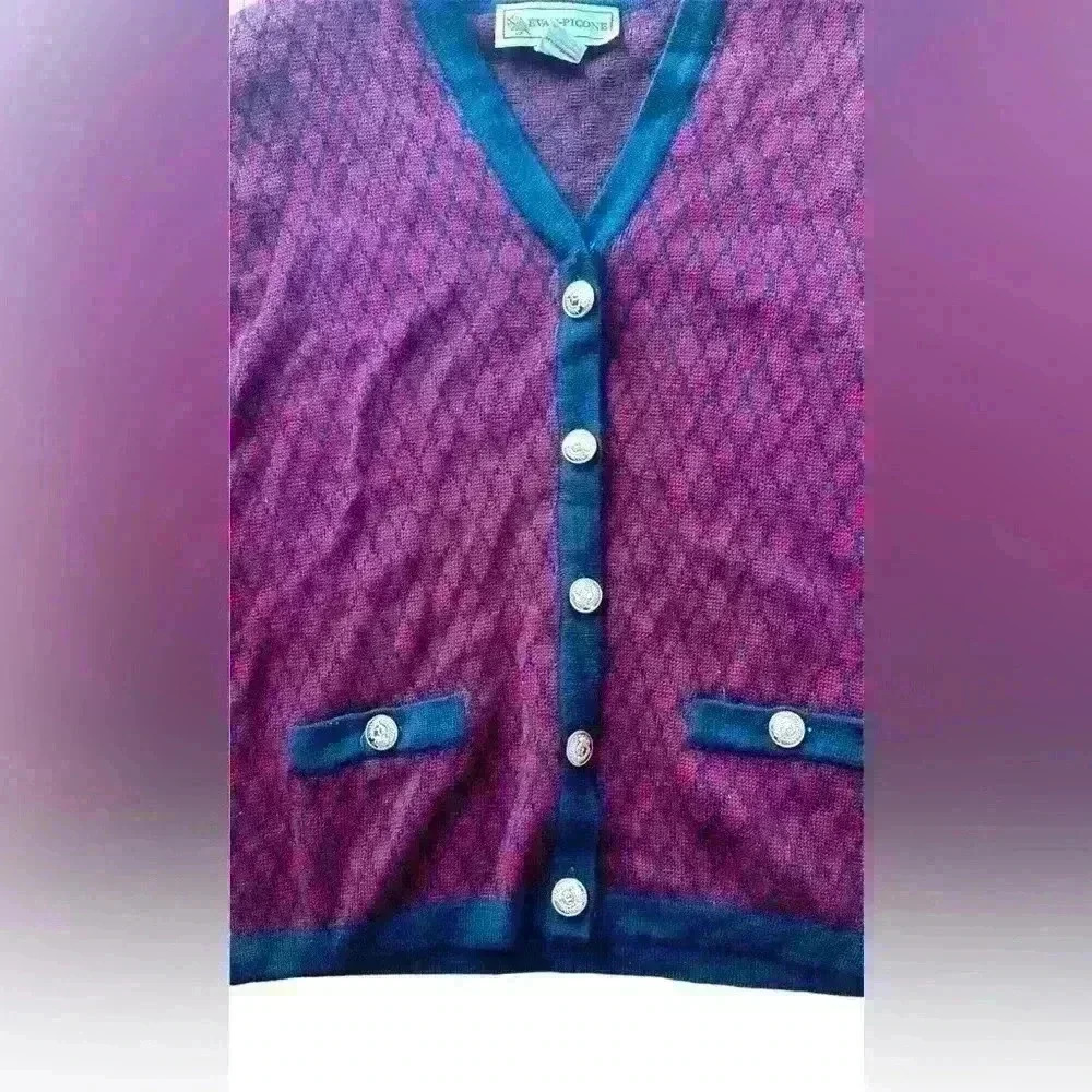 VINTAGE EVAN PICONE WOMEN'S CARDIGAN SWEATER GOLD BUTTON MULTICOLOR L (D62)
